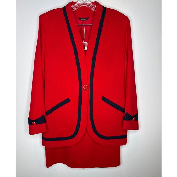 Vintage 1980s Red Navy Trim Power Suit Blazer Pencil Skirt Set Made in USA XS-S - Picture 13 of 15